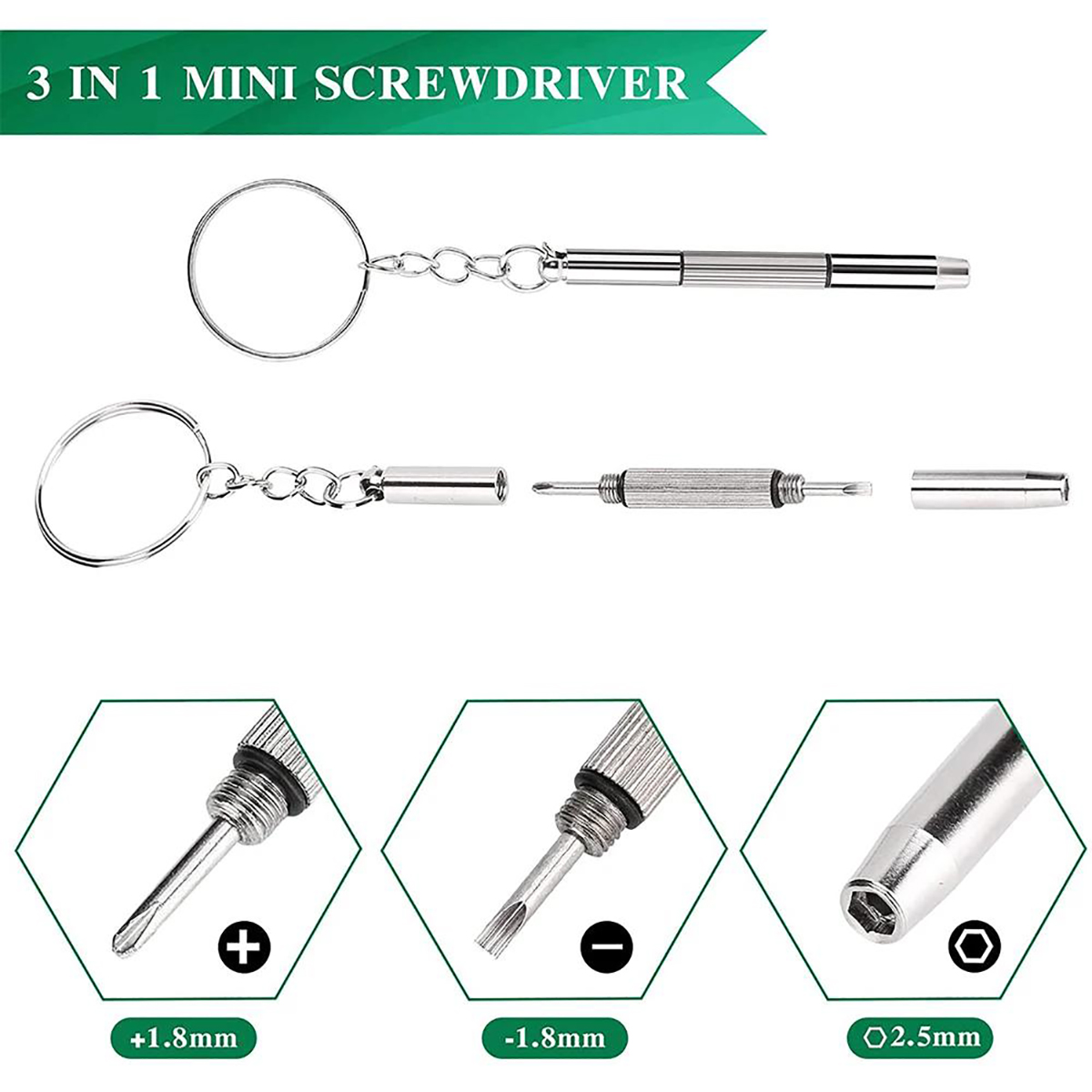 Watchmaker Screwdriver - 1/2/10 adet Mini 3 in1 Tornavida