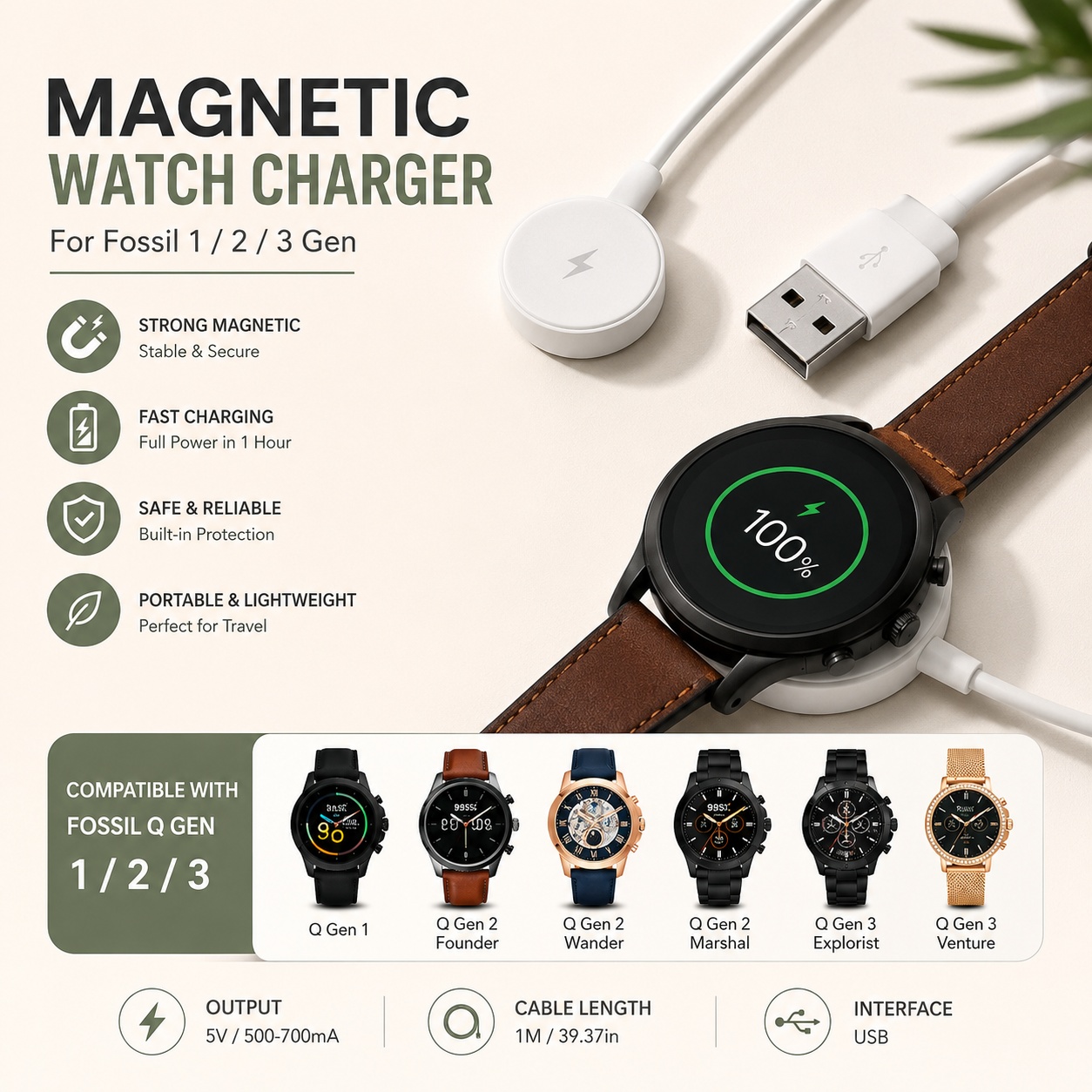USB Saat Şarj Cihazı Adaptörü  - Fossil Watches Smartwatch Gen 3 incelemesi ve fiyatı